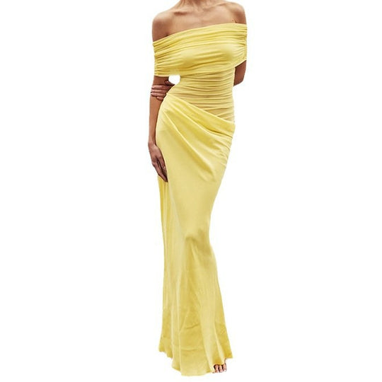 Damen Elegantes Off-Shoulder Maxikleid mit Raffung EB