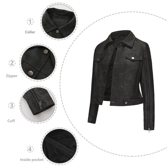 Damen modische Shortjacke aus Kunstleder mit Reißverschlussdetails EB