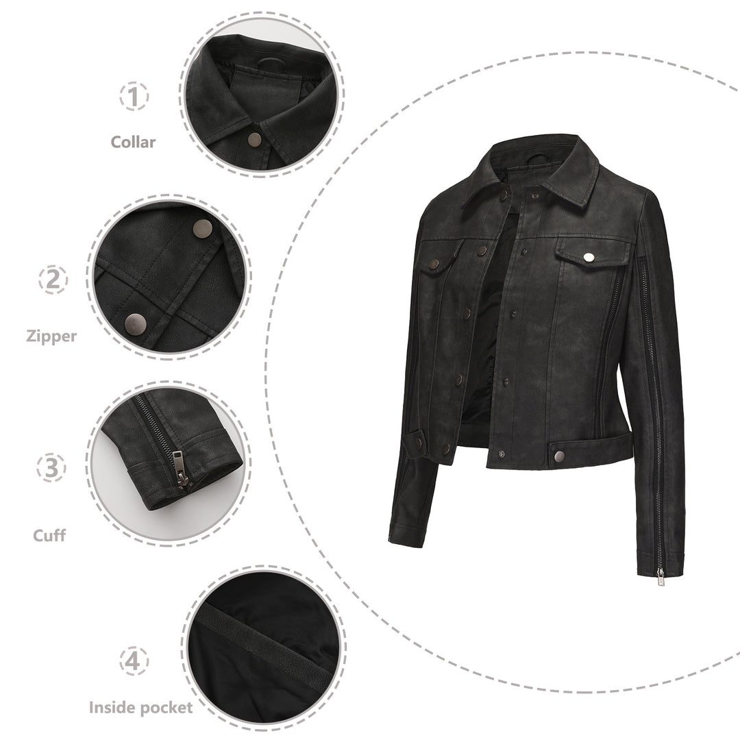 Damen nan kurze Cropped-Truckerjacke aus Wildlederoptik mit seitlichen Reißverschlüssen und aufgesetzten Brusttaschen EB