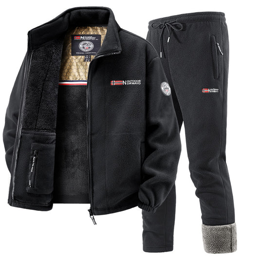 Herren Thermo-Fleece-Set mit Kapuzenjacke, Sherpa-gefüttert und elastischer Jogginghose EB