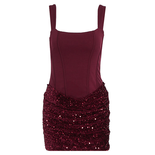 Damen Glamouröses Partykleid mit Pailletten und Raffung EB