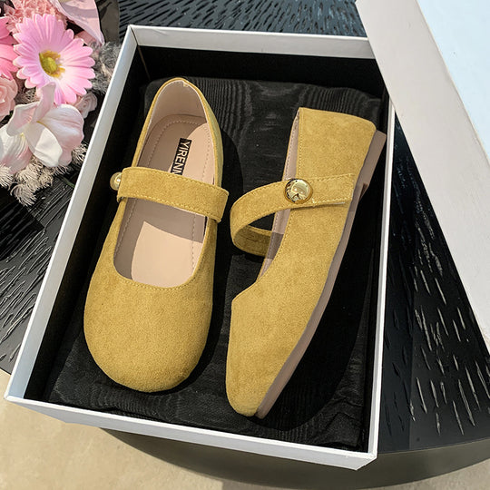Damen elegante Ballerina-Schuhe mit verstellbarem Riemchen und goldener Schnalle EB