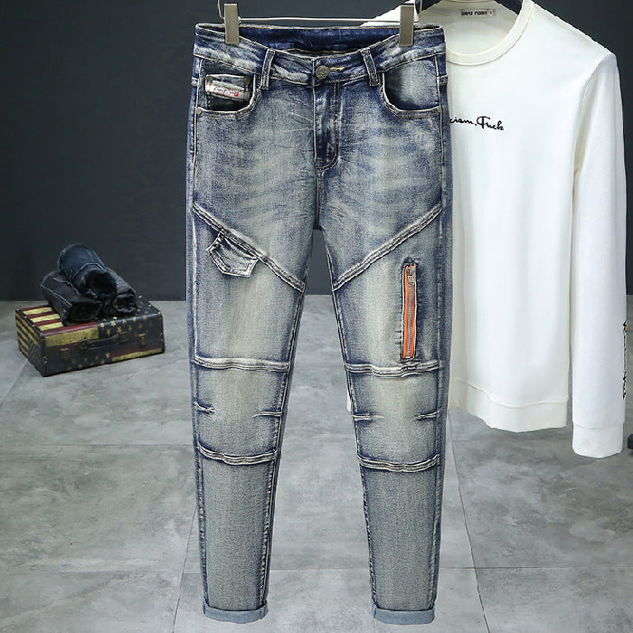 Herren modische Ripped Jeans mit kreativen Steppnähten EB