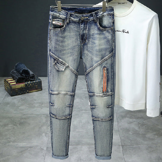 Herren modische Ripped Jeans mit kreativen Steppnähten EB