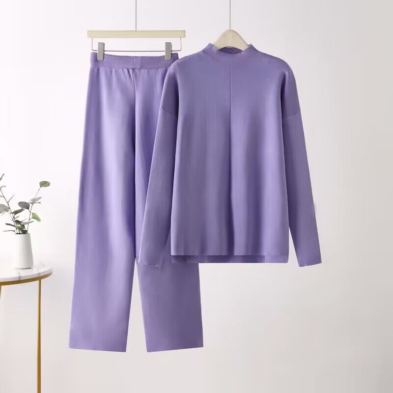 Damen elegantes Set aus langärmligem Oberteil und Palazzo-Hosen EB