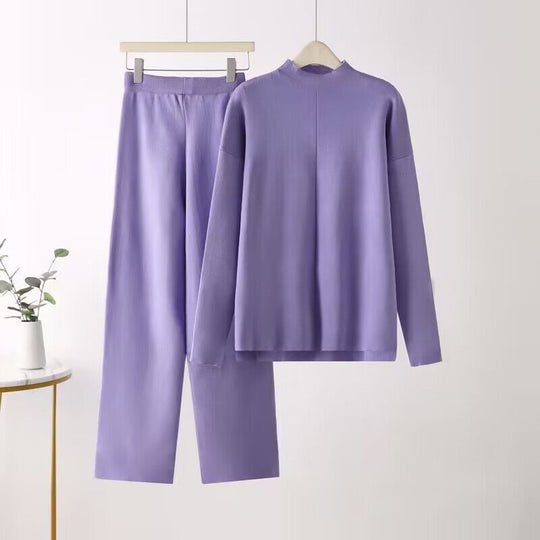 Damen elegantes Set aus langärmligem Oberteil und Palazzo-Hosen EB