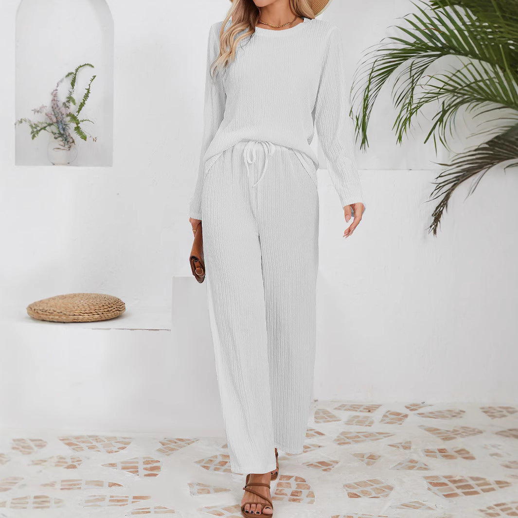 Damen Lässiges Lounge-Set aus leichtem Rippmaterial mit elastischem Bund EB