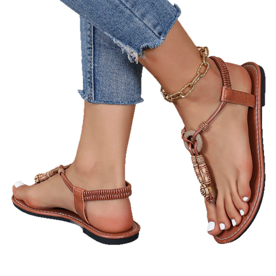 Damen Zehentrenner-Sandalen mit dekorativem Anhänger und rutschfester Sohle EB