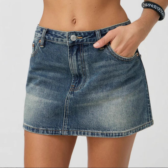 Damen Denim-Minirock mit modischen Taschen und klassischem Schnitt EB