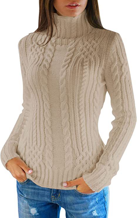 Damen Pullover mit hohem Kragen und Zopfmuster EB
