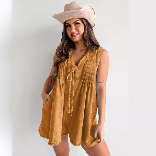 Damen lässiger Jumpsuit mit eleganten Falten und praktischen Taschen EB