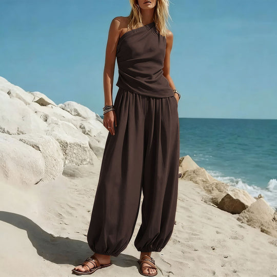 Damen Elegantes Einteiler-Outfit mit Fließendem Schnitt und One-Shoulder-Design EB