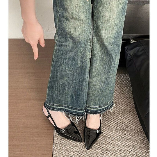 Damen Slingback Pumps mit spitzem Design und glänzender Oberfläche EB