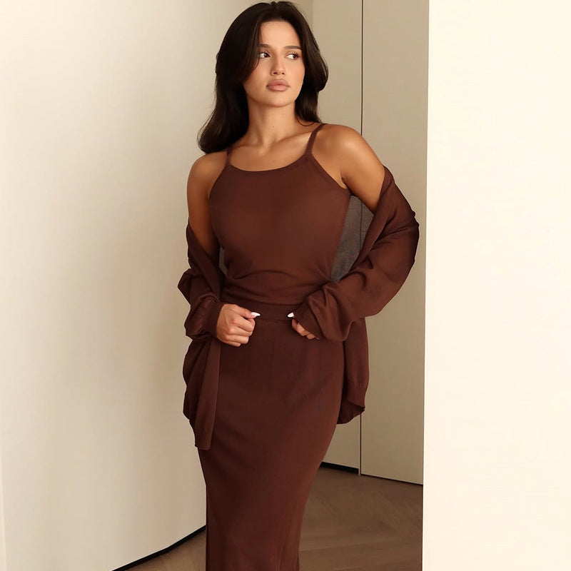 Damen langes Joint-Kleid mit offenem Cardigan EB