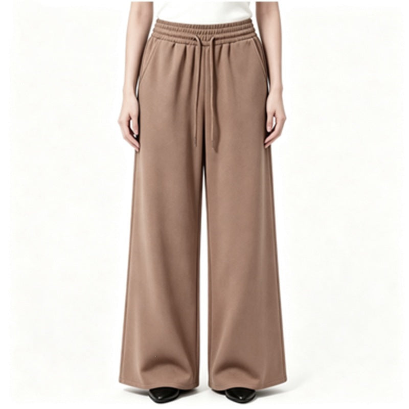 Damen nan weite High-Waist Loungehose mit elastischem Bund, Kordelzug und fließendem Jersey EB