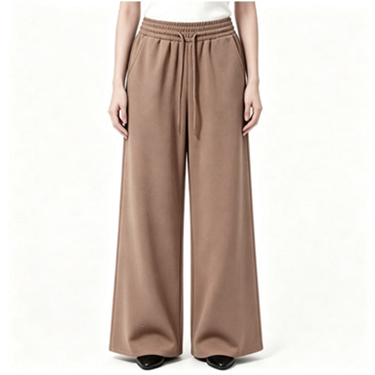 Damen nan weite High-Waist Loungehose mit elastischem Bund, Kordelzug und fließendem Jersey EB