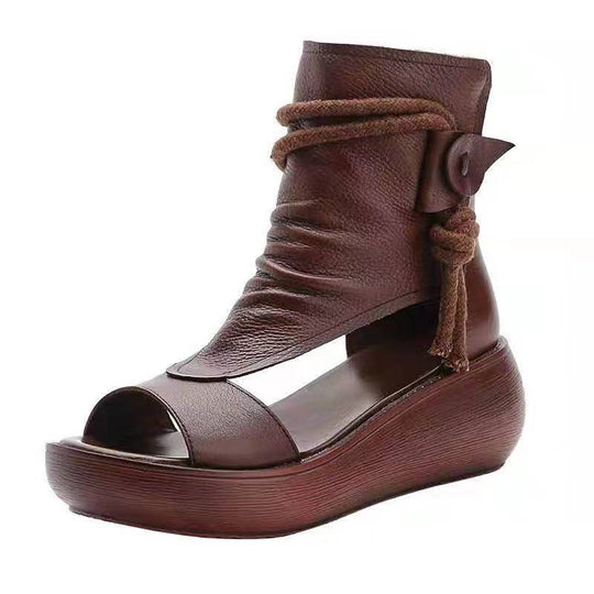 Damen modische Plateau-Sandaletten mit innovativem Riemen-Design EB