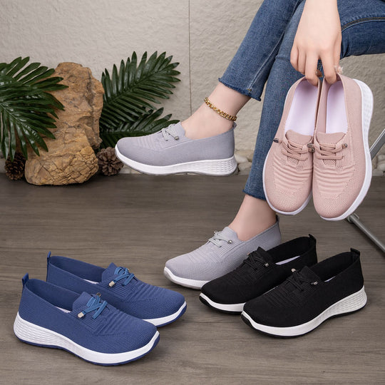 Damen nan leichter gestrickter Slip-On Freizeitschuh mit elastischem Einstieg, dekorativer Zier-Schnürung und dämpfender Leichtprofilsohle EB