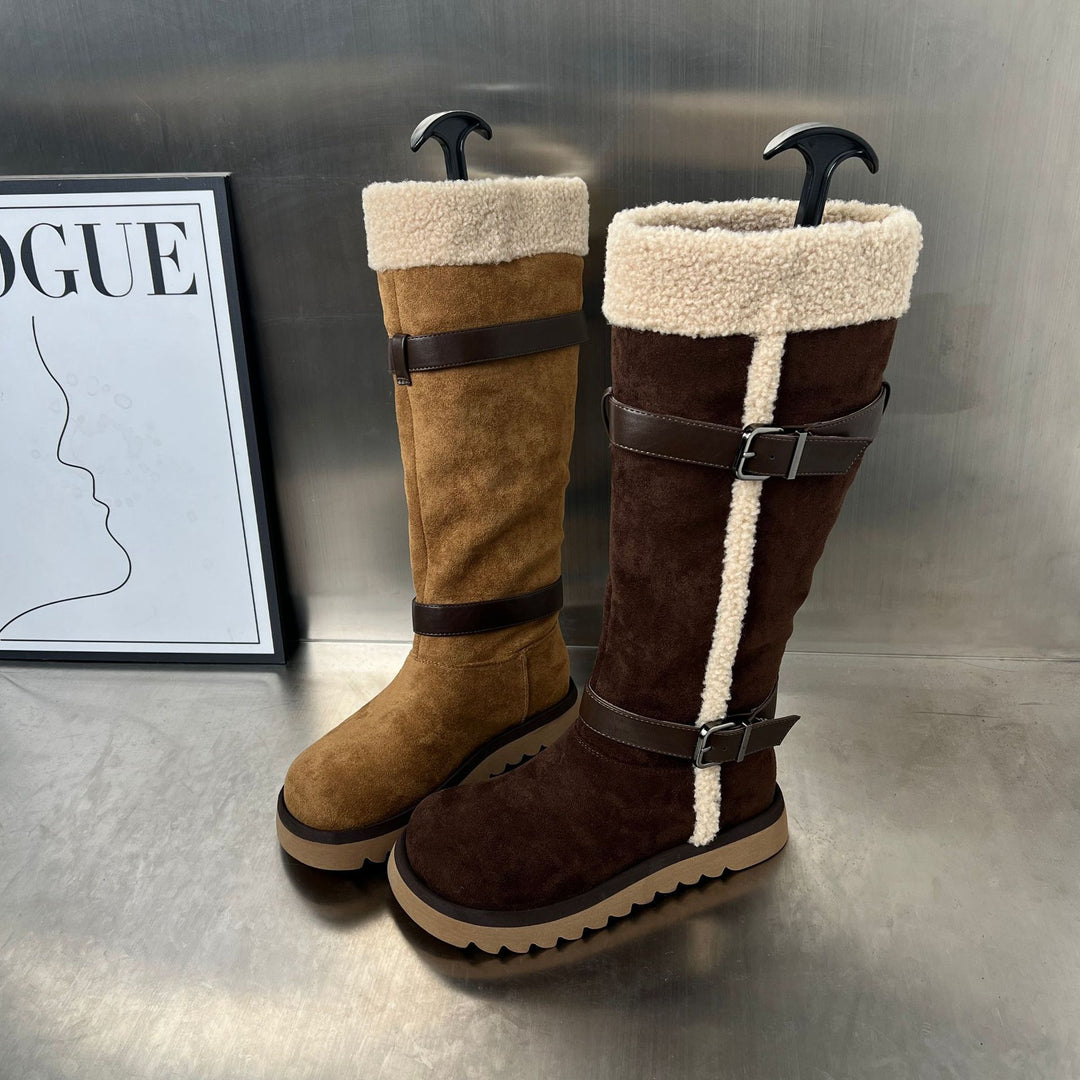Damen Fleecegefütterte Winterstiefel mit eleganten Riemen und rutschfester Sohle EB