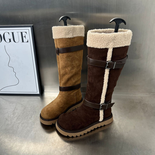 Damen Fleecegefütterte Winterstiefel mit eleganten Riemen und rutschfester Sohle EB