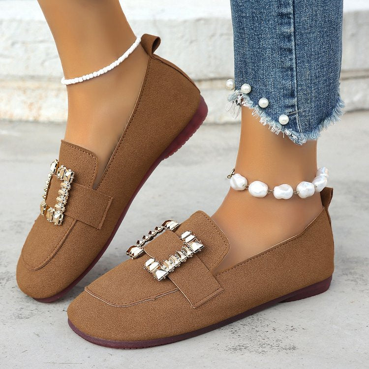 Damen elegante Mokassins mit funkelndem Schmuckdetail EB