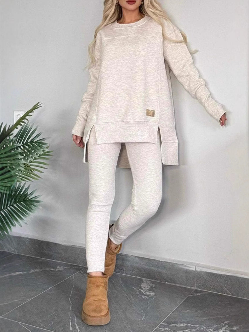Damen Lässiges Langarm Sweatshirt-Set mit asymmetrischem Schnitt und praktischen Taschen EB
