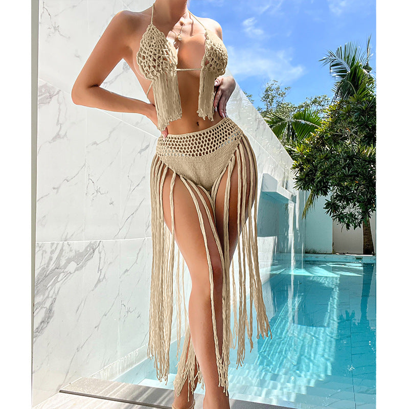 Damen Häkel-Bikini-Set mit fransigen Akzenten und einzigartigem Schnitt EB