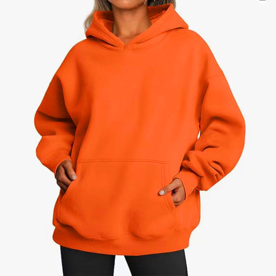 Damen nan extralanger Oversize-Kapuzenpullover im Boxy-Schnitt mit Kängurutasche und geripptem Abschluss EB