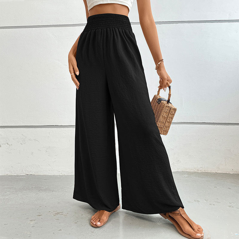 Damen Palazzo-Hose mit hohem, elastischem Rüschenbund und Eingrifftaschen EB