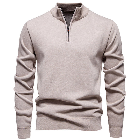 Herren nan Slim-Fit Feinstrickpullover mit kurzem Reißverschluss, Stehkragen und geripptem Bund EB
