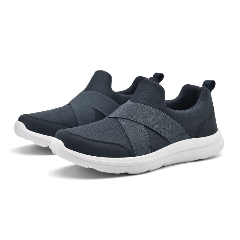 Damen nan elastischer Slip-On Komfort-Sneaker mit atmungsaktivem Strickoberteil, gekreuzten Stretchriemen und dämpfender EVA-Sohle EB