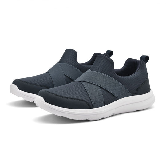 Damen nan elastischer Slip-On Komfort-Sneaker mit atmungsaktivem Strickoberteil, gekreuzten Stretchriemen und dämpfender EVA-Sohle EB
