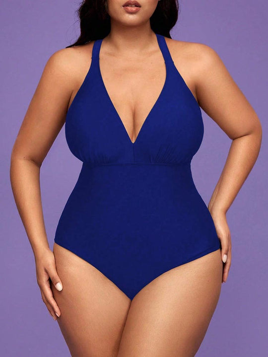 Damen Einteiler Badeanzug mit tiefem V-Ausschnitt und schmeichelnder Silhouette EB