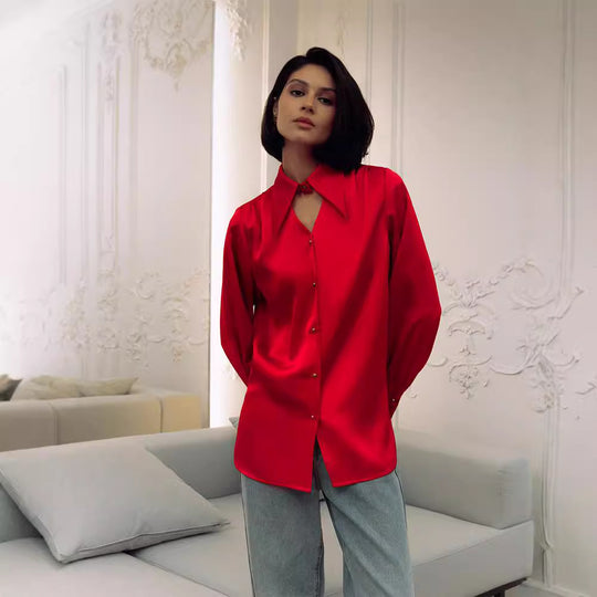 Damen elegante Satin-Bluse mit oversize Passform EB