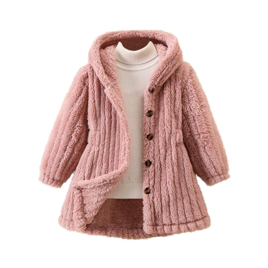 Damen Kuschelige Teddyjacke mit Kapuze und Knopfverschluss EB