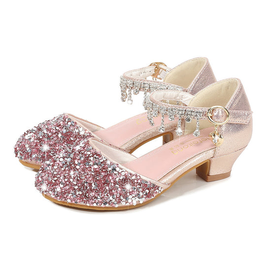 Mädchen Glitzernde Ballerina-Sandalen mit hohen Absatz und Anhänger EB