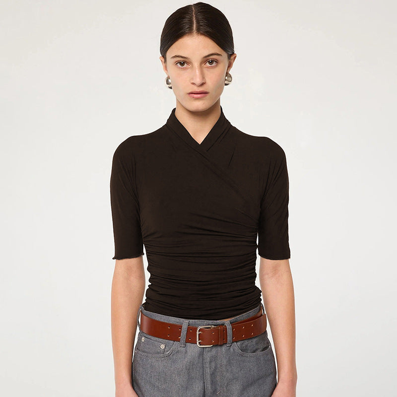 Damen elegantes Wickeloberteil mit modischem Raffungseffekt EB