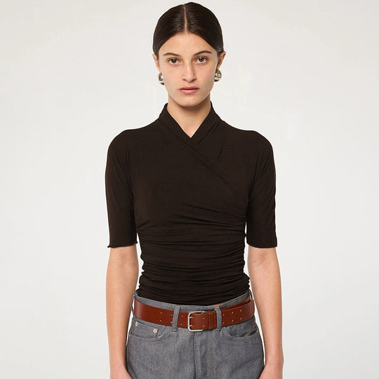 Damen elegantes Wickeloberteil mit modischem Raffungseffekt EB