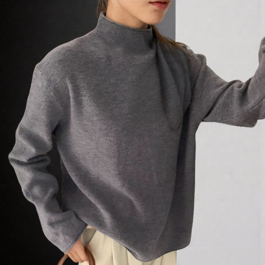 Damen Oversize-Feinstrickpullover mit Stehkragen und geriffelter Struktur EB
