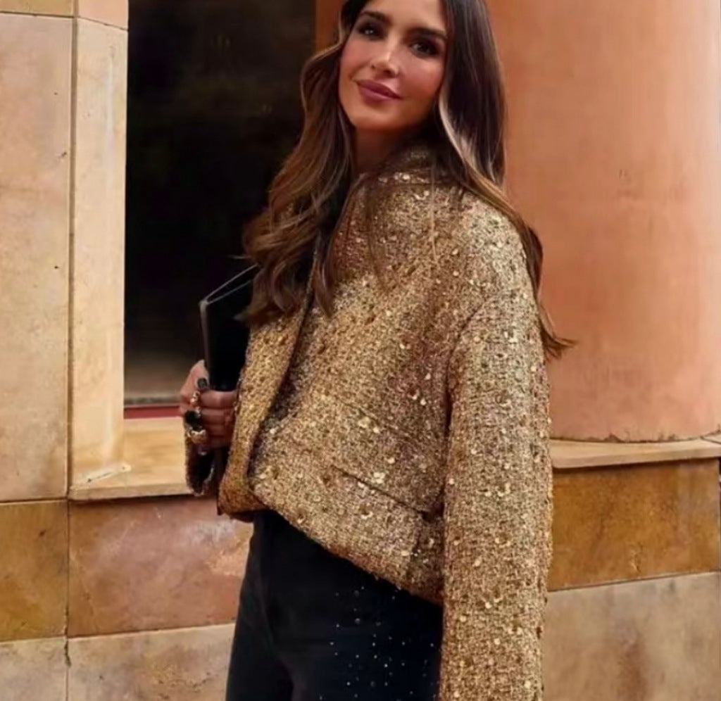 Damen Glamouröse Paillettenjacke mit kurzem Schnitt und eleganten Akzenten EB