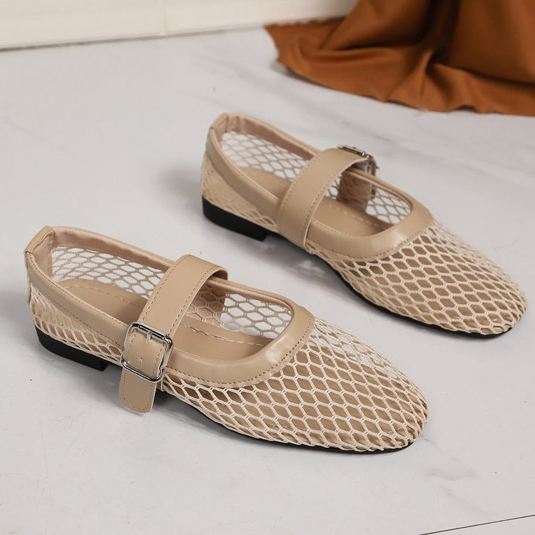 Damen Netzhäusliche Ballerinas mit modischer Schnallenverzierung EB