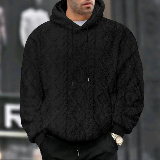 Herren nan kuscheliger Sherpa-Kapuzenpullover mit diamantgeprägter Struktur, Kordelzug und elastischen Rippbündchen EB