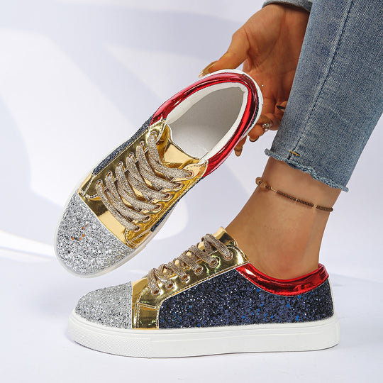 Damen  Glitzer-Sneaker mit funkelnder Zehenkappe, metallic-Overlays und gepolstertem Komfortfußbett EB