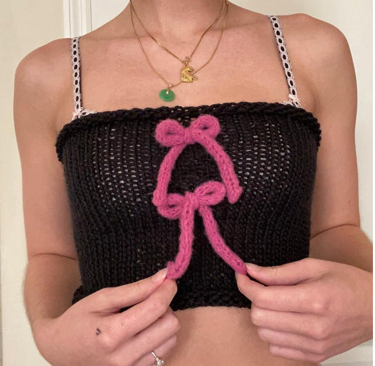 Damen gewickeltes Crop-Top mit dekorativen Schleifen EB