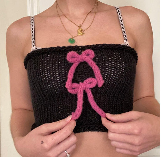 Damen gewickeltes Crop-Top mit dekorativen Schleifen EB