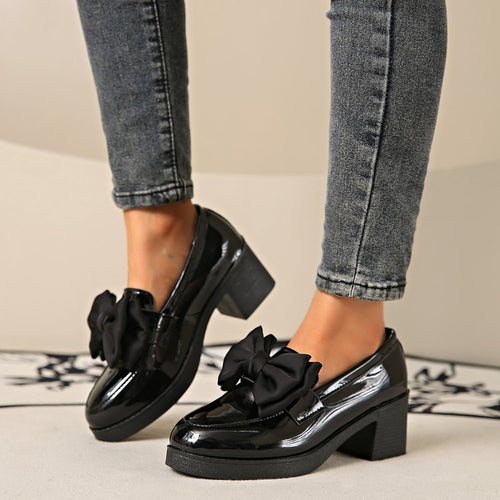 Damen Elegante Schnürschuhe mit dekorativen Schleifen und glänzendem Finish EB
