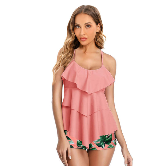 Damen Tankini mit fließendem Rüschendesign und floralem Print EB