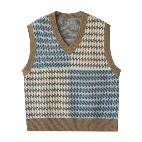 Damen Stylischer V-Neck Strickpullover im Farbblockdesign EB