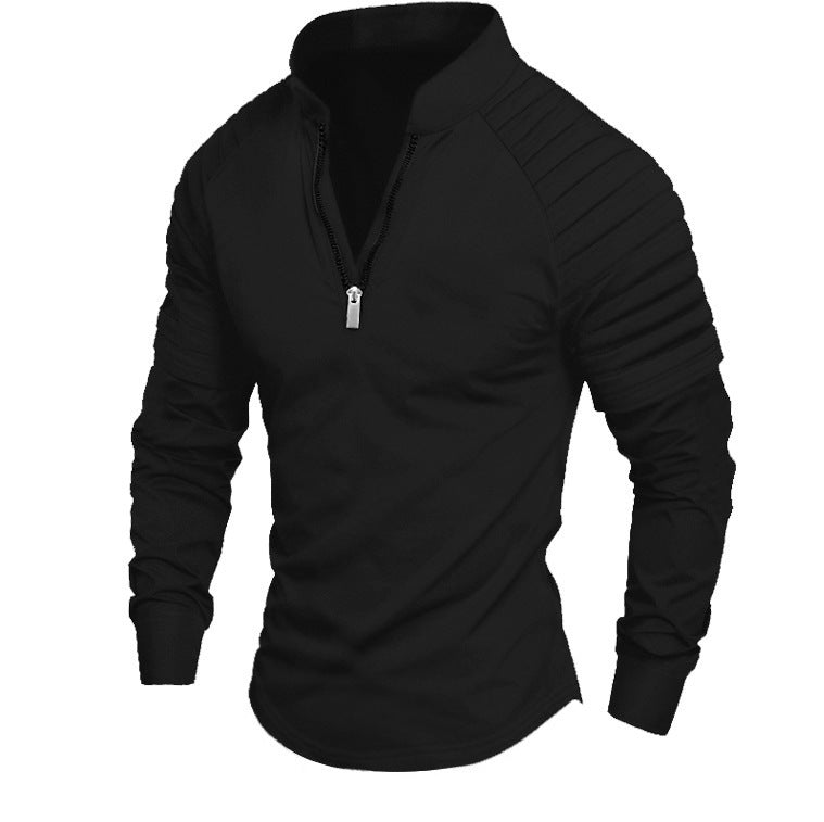 Herren nan Slim-Fit Troyer mit gesteppter Schulterpasse und halbem Reißverschluss EB