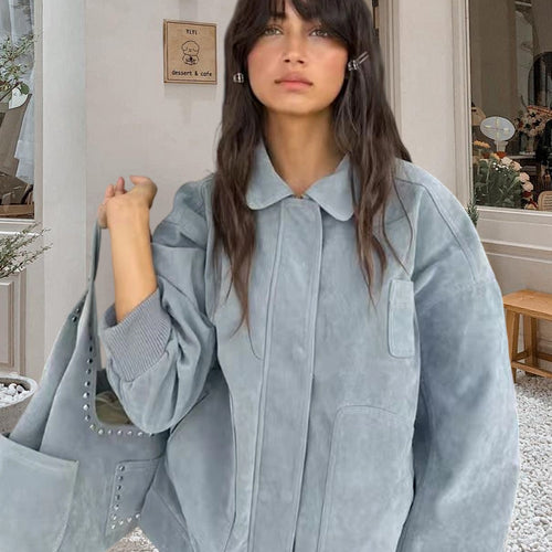 Damen Oversized Denimjacke im lässigen Stil mit praktischen Taschen EB